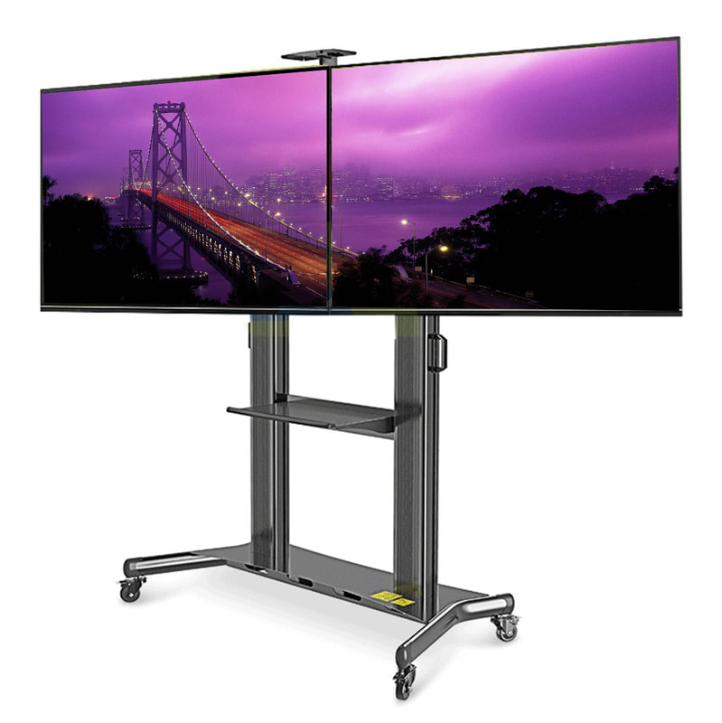 FS94 Series LED/LCD TV Trolley Floor Stand w/ Mounting Bracket & Glass Shelf 