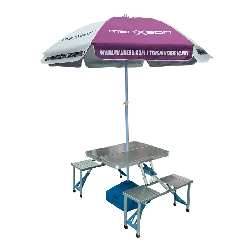 Camping Tents Parasol Umbrella + Folding Table Set With Chair - MX-CPRSU